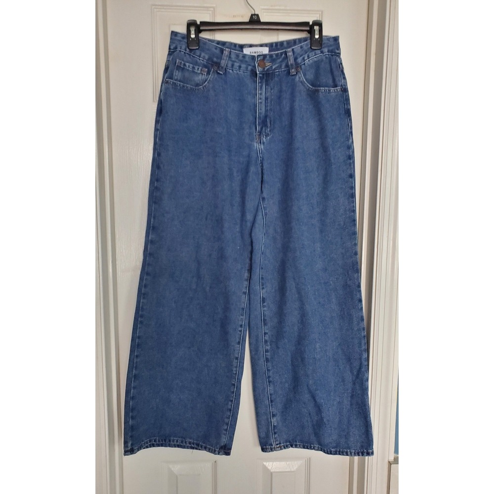Bamboo Wide‎ Leg Jeans Blue High Waisted Retro Skater Streetwear Denim 7/28